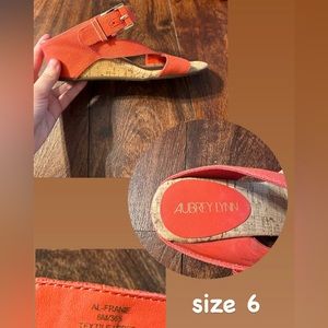 size 6 
coral aubrey lynn heels
barley worn